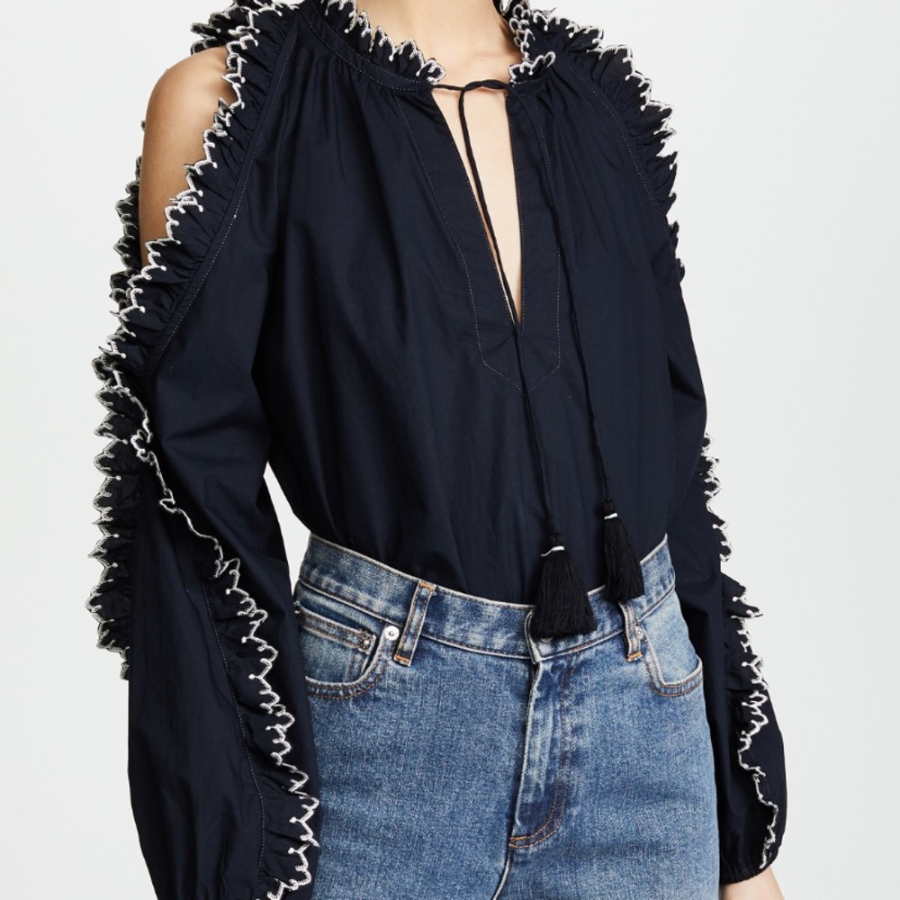 NWT ulla johnson navy with white details top